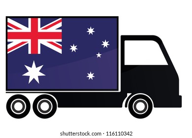 The flag of Australia painted on the side of the silhouette of a truck