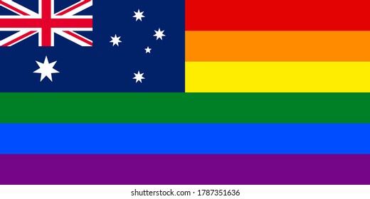 flag of australia with rainbow flag. proportion 1:2