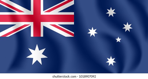 Flag of Australia. Realistic waving flag of Commonwealth of Australia. Fabric textured flowing flag of Australia.