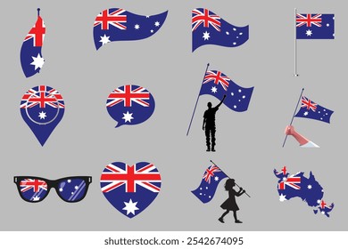 Flag of Australia Set, Original and simple Australia flag Bundle, vector illustration of Australia flag Collection
