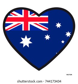 Flag of Australia in the shape of Heart with contrasting contour, symbol of love for his country, patriotism, icon for Independence Day.
