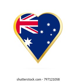 Flag of Australia in the shape of Heart, symbol of Love Gold version.