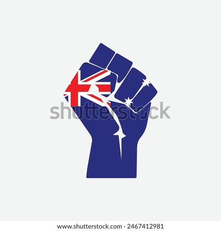 Flag of Australia in the shape of raised hand sign isolated on background. Fist symbol modern, simple, vector, icon for website design, mobile app, ui. Vector Illustration