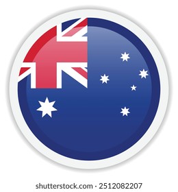 Flag of Australia. Shiny vector icon with shadow underneath. Round icon for mobile apps, web design and UI