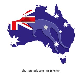 Flag of Australia with the silhouette of a kangaroo