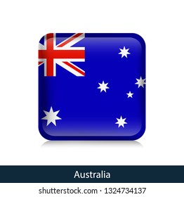 Flag Of Australia. Square Glossy Badge. Vector.