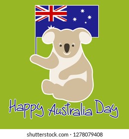 Flag of Australia vector illustration. Happy Australia day. Koala