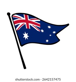 Flag of Australia. Australia flag vector illustration icon design in the hand-drawn style. Fluttering flagpole flag.