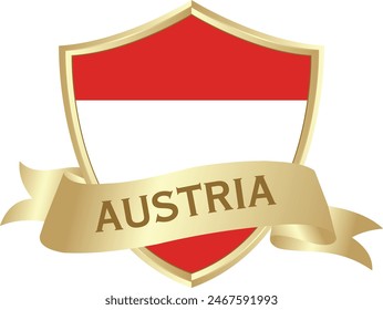 Flag of austria as around the metal gold shield with austria flag