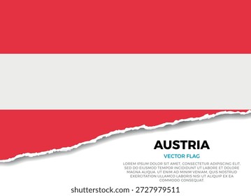 Bandera de Austria. Creativo efecto de borde de papel rasgado sobre fondo transparente con irregularidades irregulares. Una apariencia tridimensional con sombras realistas, como si hubiera sido rasgada para revelar una superficie blanca debajo