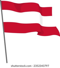 Bandera de Austria ondea. Bandera oficial Austria vuela de asta. Día de la Independencia. Cartel, volante, plantilla de afiches. Bandera nacional de Austria con escudo de armas. Bandera ondulada Austria.