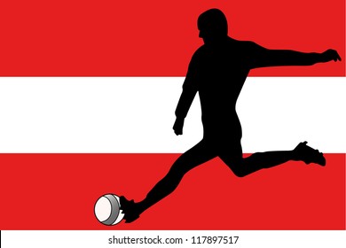 The flag of Austria with a football player
