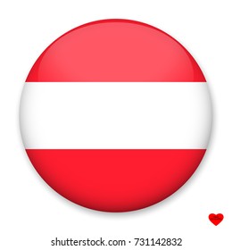 Flag of Austria in the form of a round button with a light glare and a shadow. The symbol of Independence Day, a souvenir, a button for switching the language on the site, an icon.