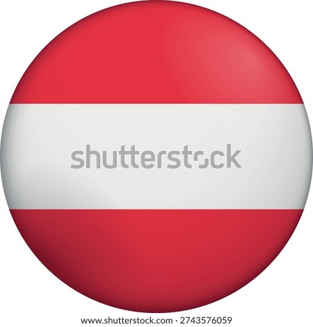 Flag of Austria. Glossy circular flag. Button appearance. 3D Icon Design with depth. Professional, tactile look. Perfect for representing national identity in digital interfaces and perfect for websites