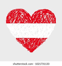 Flag of Austria. Hand drawn flag of Austria. Heart. Austrian flag.