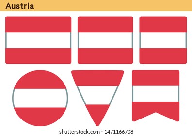 Flag of Austria. Flag icon set of six different shapes. Vector Illustration.
