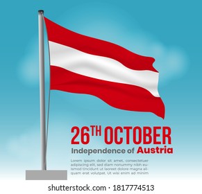 flag of Austria. Austria independence day or republic day vector illustration. 
 Austria flag on pole with sky background. Austria wavy flag. independence day greeting card template.