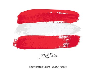 Flag of Austria made of watercolor dry brush with grunge texture vector illustration. Elegant paint stain of abstract brushstroke shape, Austrian national symbol of independence isolated on white