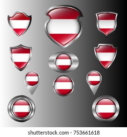 Flag Of Austria In Metal Shield And Button Collection
