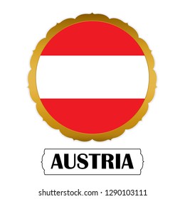 Flag of Austria with name icon,
Golden sticker with flag of the Austria.vector 