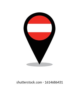
Flag of Austria on the map pin. Vector of Austrian flag.