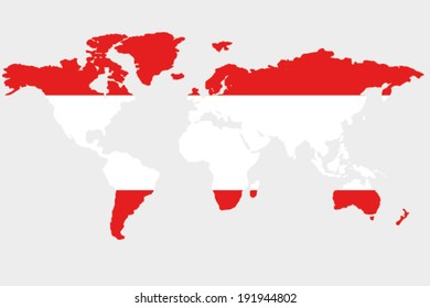 The flag of Austria in the outline of the world