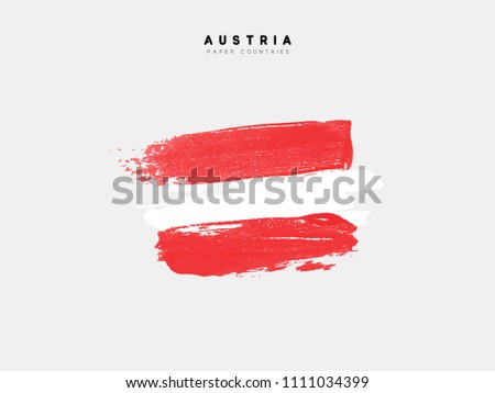 Flag of Austria. Processed with realistic watercolor ink. Isolated on white background
