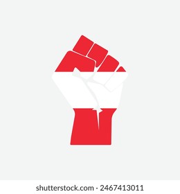 Flag of Austria in the shape of raised hand sign isolated on background. Fist symbol modern, simple, vector, icon for website design, mobile app, ui. Vector Illustration