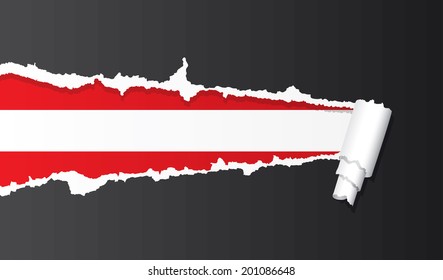 Flag of Austria under ripped paper vector illustration.