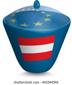 Flag of Austria. Urn with a translucent cover. The symbol of the European Union. 3D illustration isolated on white background.
