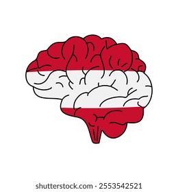 Flag of Austria. Vector illustration of a combination of a human brain with a country flag on a white background.