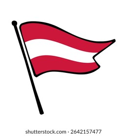 Flag of Austria. Austria flag vector illustration icon design in the hand-drawn style. Fluttering flagpole flag.