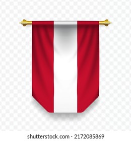 Flag of Austria. Vector illustration of a vertical hanging flag on a transparent background (PNG).