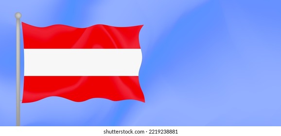 Flag of Austria waving against the blue sky. Horizontal banner design with Austria flag with copy space. Vector illustration