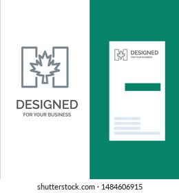 Flag, Autumn, Canada, Leaf Grey Logo Design and Business Card Template. Vector Icon Template background