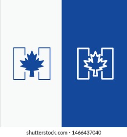 Flag, Autumn, Canada, Leaf Line and Glyph Solid icon Blue banner Line and Glyph Solid icon Blue banner. Vector Icon Template background