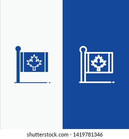 Flag, Autumn, Canada, Leaf, Maple Line and Glyph Solid icon Blue banner Line and Glyph Solid icon Blue banner