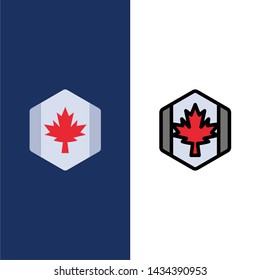 Flag, Autumn, Canada, Leaf, Maple  Icons. Flat and Line Filled Icon Set Vector Blue Background