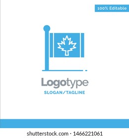 Flag, Autumn, Canada, Leaf, Maple Blue Solid Logo Template. Place for Tagline. Vector Icon Template background