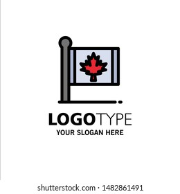 Flag, Autumn, Canada, Leaf, Maple Business Logo Template. Flat Color