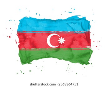 Flag of Azerbaijan brush stroke background.  Flag  Republic of Azerbaijan on white background. Watercolor style for your web site design, app, UI.  EPS10.