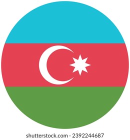 Bandera de Azerbaiyán. Icono de indicador de botón. Color estándar. Indicador de icono de círculo. Ilustración del equipo. Ilustración digital. Ilustración vectorial.