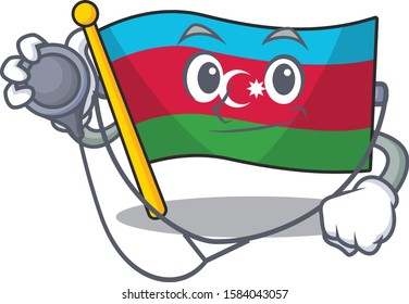 Flag azerbaijan cartoon mascot style in a Doctor costume with tools