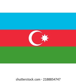 The flag of Azerbaijan consists of three horizontal stripes, blue, red and green. In the center is a white crescent moon and an eight-pointed star (Rub El Hizb). The blue color symbolizes the Turks, 