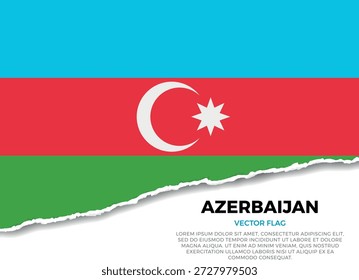 Bandera de Azerbaiyán. Creativo efecto de borde de papel rasgado sobre fondo transparente con irregularidades irregulares. Una apariencia tridimensional con sombras realistas, como si hubiera sido rasgada para revelar una superficie blanca debajo