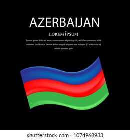 Flag of Azerbaijan with flagpole waving in the wind against black background. Vector illustration