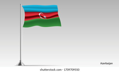 Bandera de Azerbaiyán con asta en el viento contra, vector.