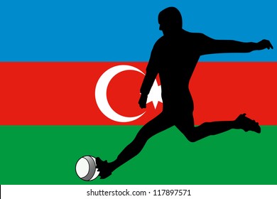 The flag of Azerbaijan with a football player