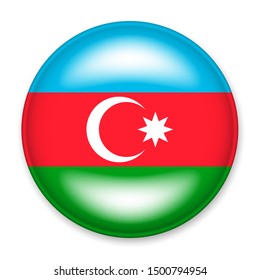 Flag of Azerbaijan in the form of a round button with a light glare and a shadow. 