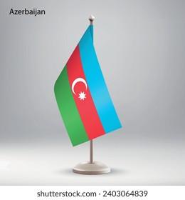 Flag of Azerbaijan hanging on a flag stand. Usable for summit or conference presentaiton